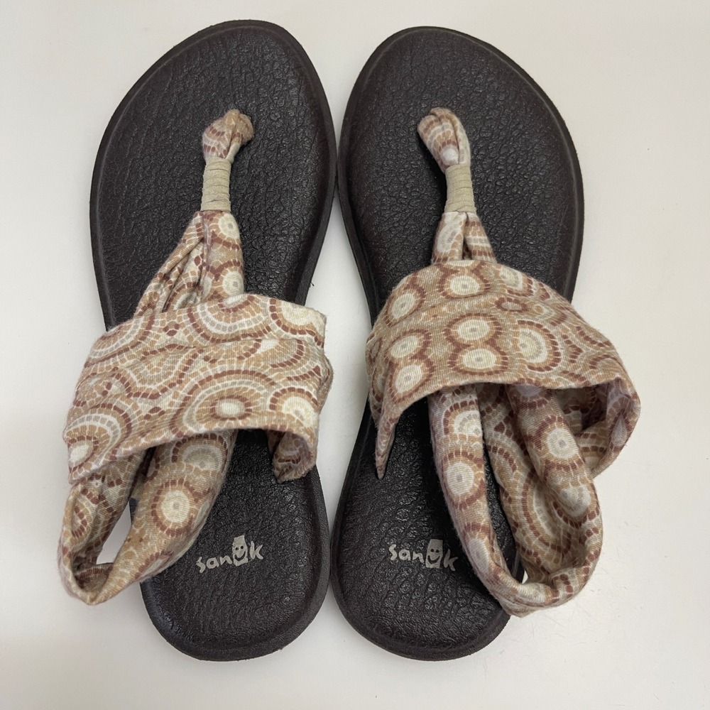 Sanuk Yoga Sling 2 Womens 7 Brown Geometric Print Yoga Mat Comfort Sandals Boho - Picture 7 of 9